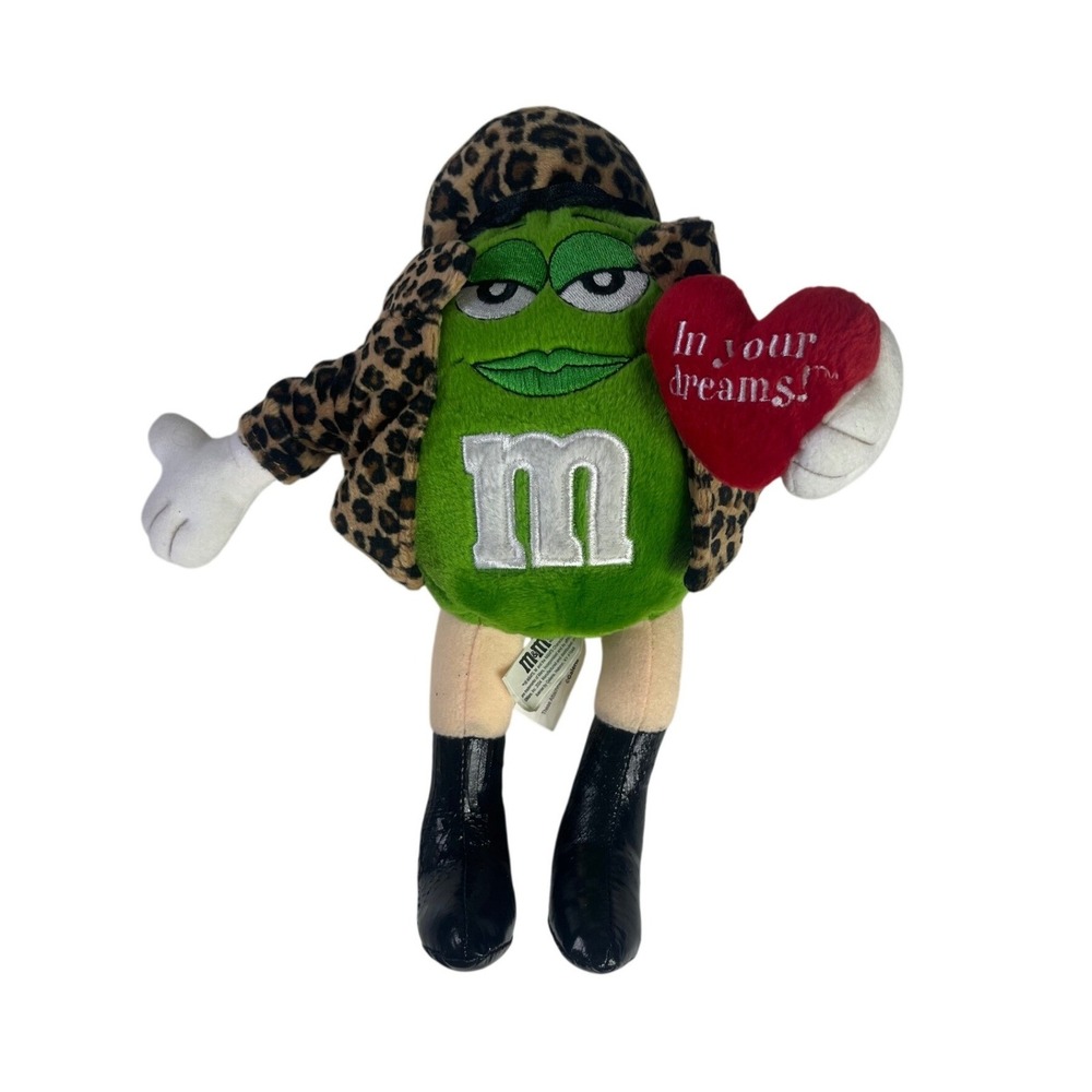 M&M's Green Plush Galerie Leopard Print Coat Heart In Your Dreams Y2K